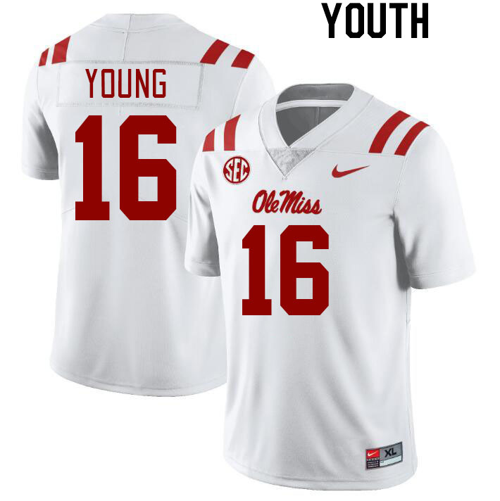 Youth #16 Teja Young Ole Miss Rebels College Football Jerseyes Stitched Sale-White - Click Image to Close